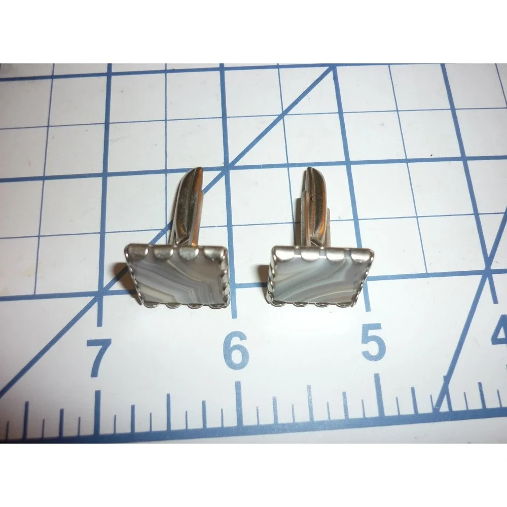 Vintage Swank Signed Banded Agate Square Cufflinks Pat Pend‎ Mid Century